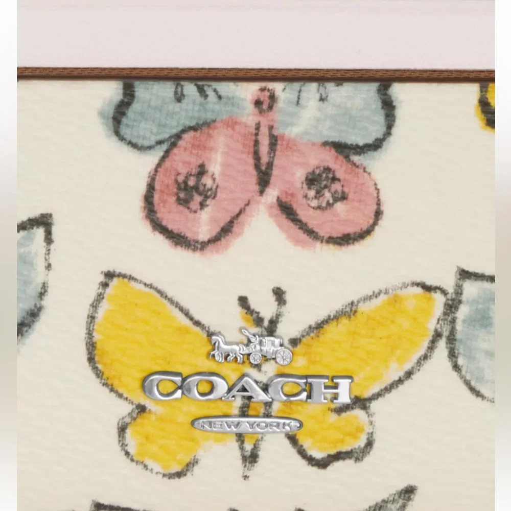 NWT Coach Mini Skinny Id Case With Butterfly Print Yellow